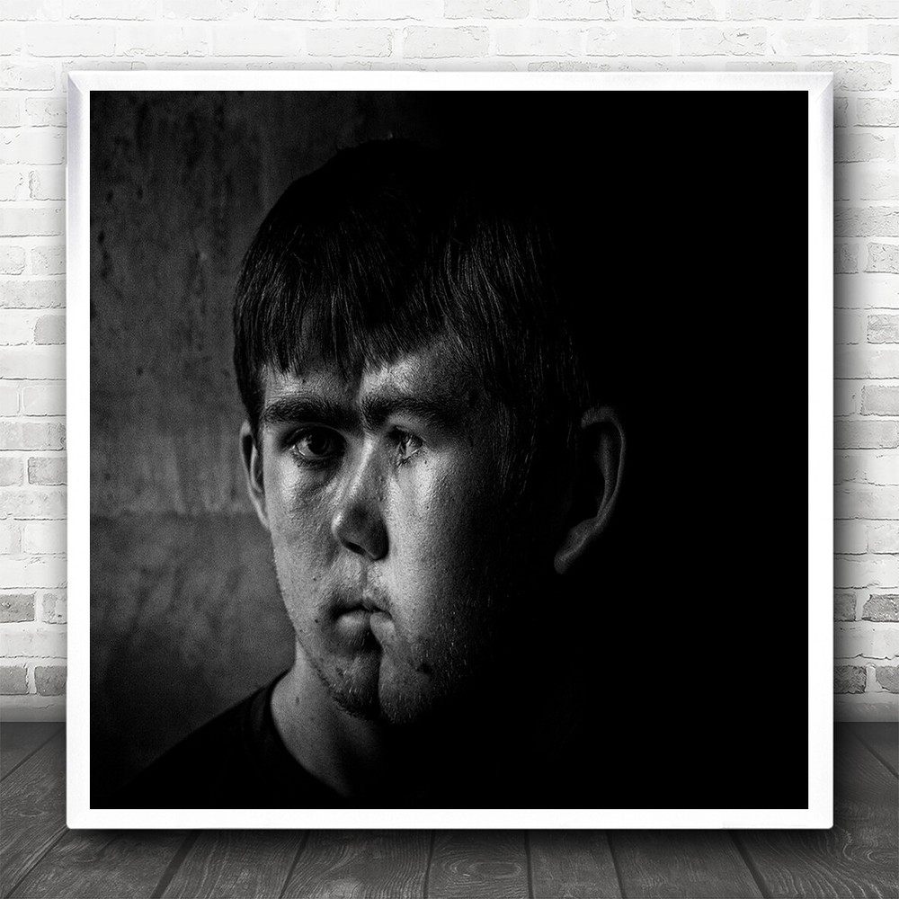 Portrait Autistic Autism Emotion Pride Face Black And White Dark Wall Art Print