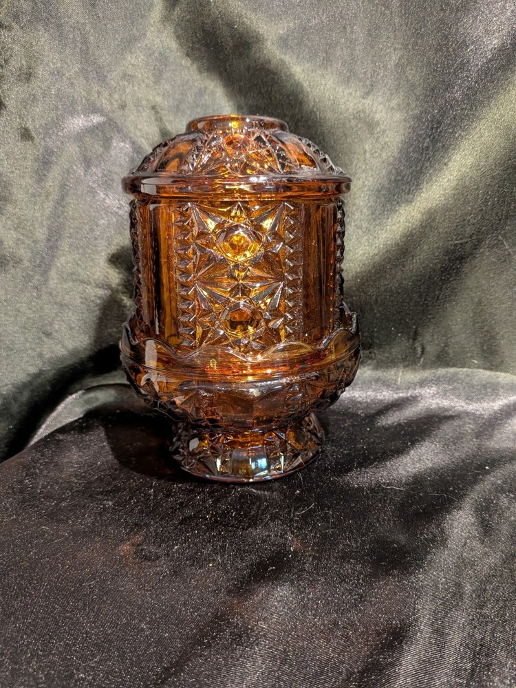 Vintage Indiana Glass Amber Stars & Bars Fairy Lamp Outstanding Condition