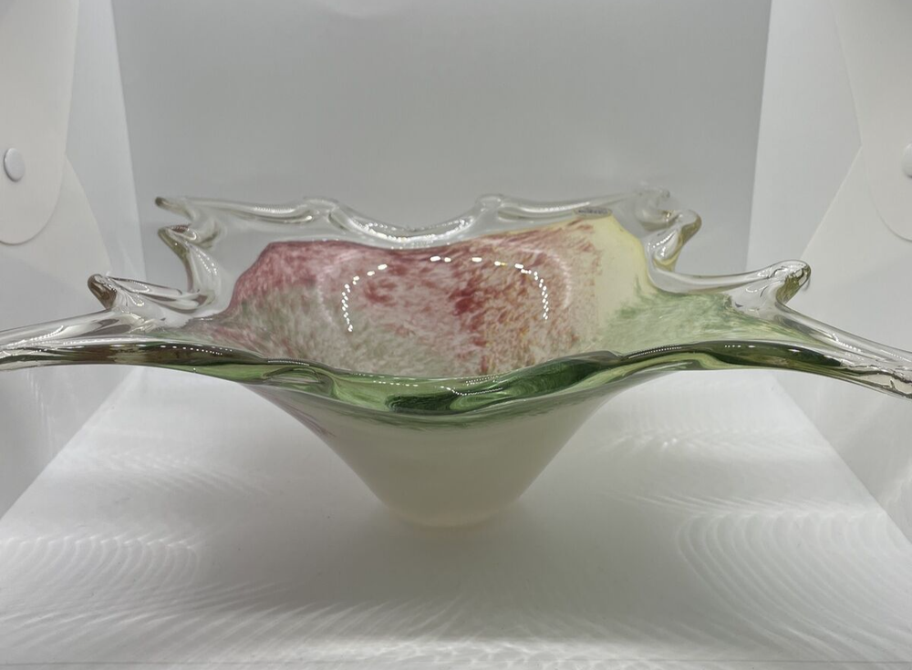 Murano Vetro Eseguito Centerpiece Bowl Art Glass Home Decor Italy Tag Rare