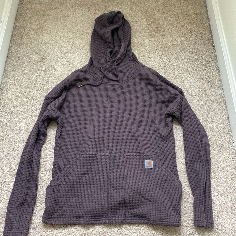 Carhartt Purple Waffle Knit Casual Relaxed Fit Hoodie Hooded Pullover Top M 8 10