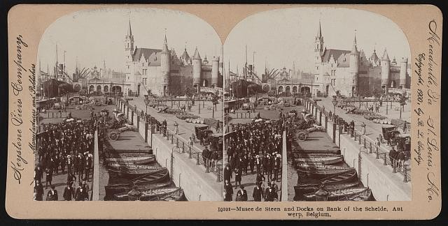 Antwerp Belgium 1900 Musee de Steen Docks on Schelde River Stereograph