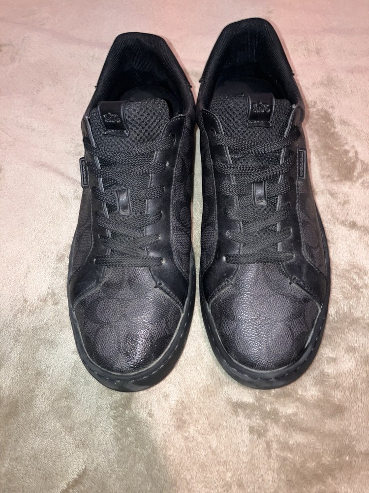 COACH Men’s Size 10 Black Leather Logo Lace-Up Sneakers Round Toe Rubber