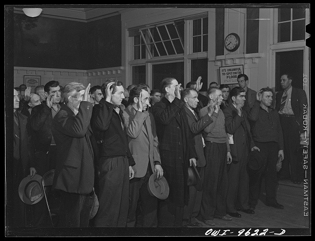 Photo:Butte Montana 1942 Miners Union Initiation Meeting Men Oath Ceremony