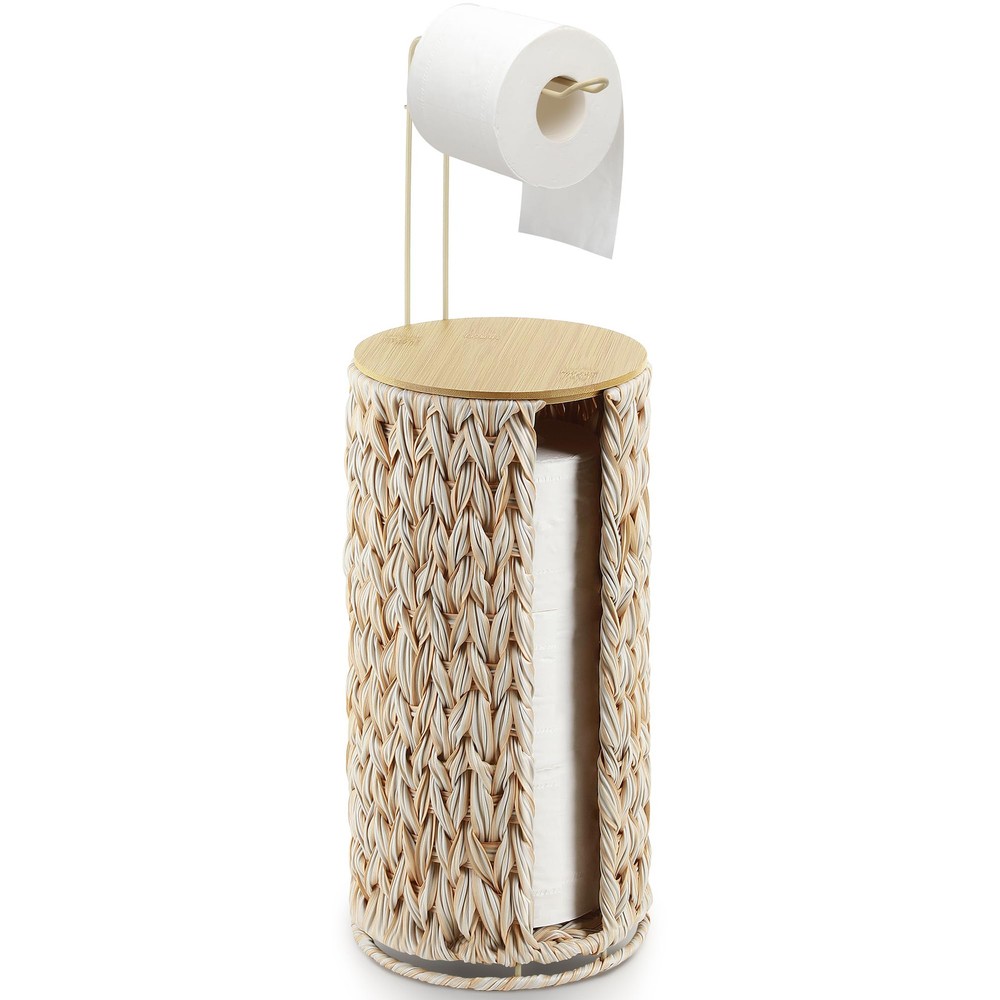 Compact Toilet Paper Holder Storage with Lid Holds 3 Extra Rolls