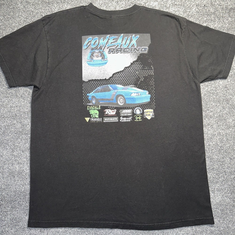 Vintage Mustang Fox Body Comeaux Racing T Shirt Graphic Tee Men’s XL Evadale RCJ