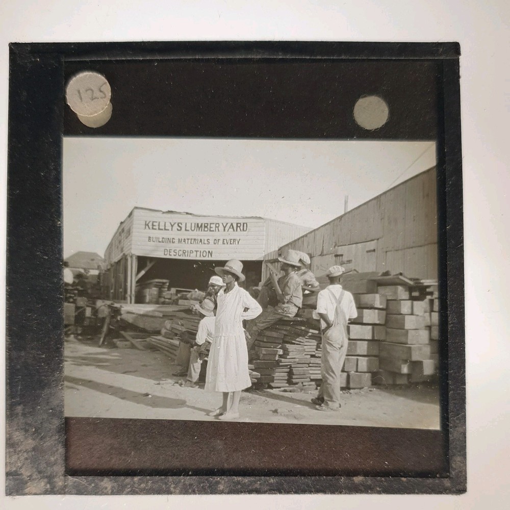 Antique Magic Lantern Glass Slide Historical Photography Kellys Lumber Yard