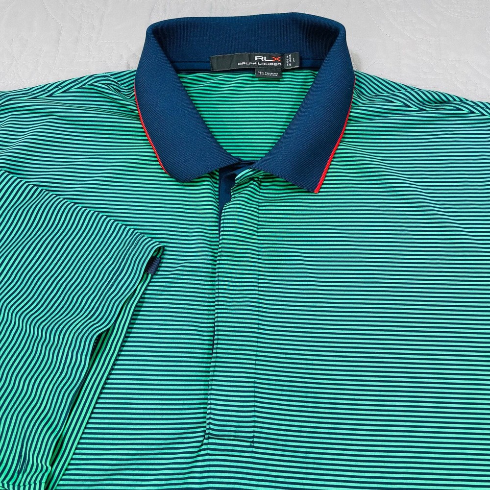 RLX Ralph Lauren Golf Polo Green Striped Mens Large Performance Tech Stretch
