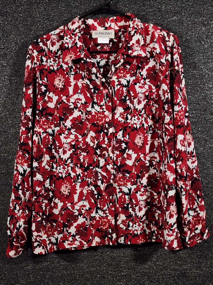 Donnkenny Petite Womens Button Up Shirt Long Sleeve Floral Size PL