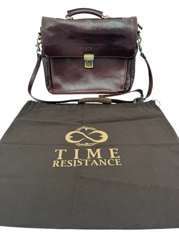 Time Resistance Full Grain Italian Leather Briefcase Brief Bag Brown + Dust Bag