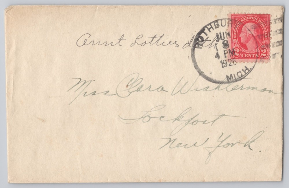 Rothbury, Michigan, Cancellation on 2c Washington Stamp, 1920 Postal History