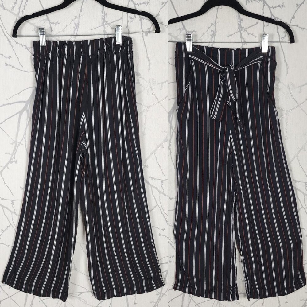 Wilfred Black Striped High Rise Tie Back Pull On Wide Leg Pants | Women's XS