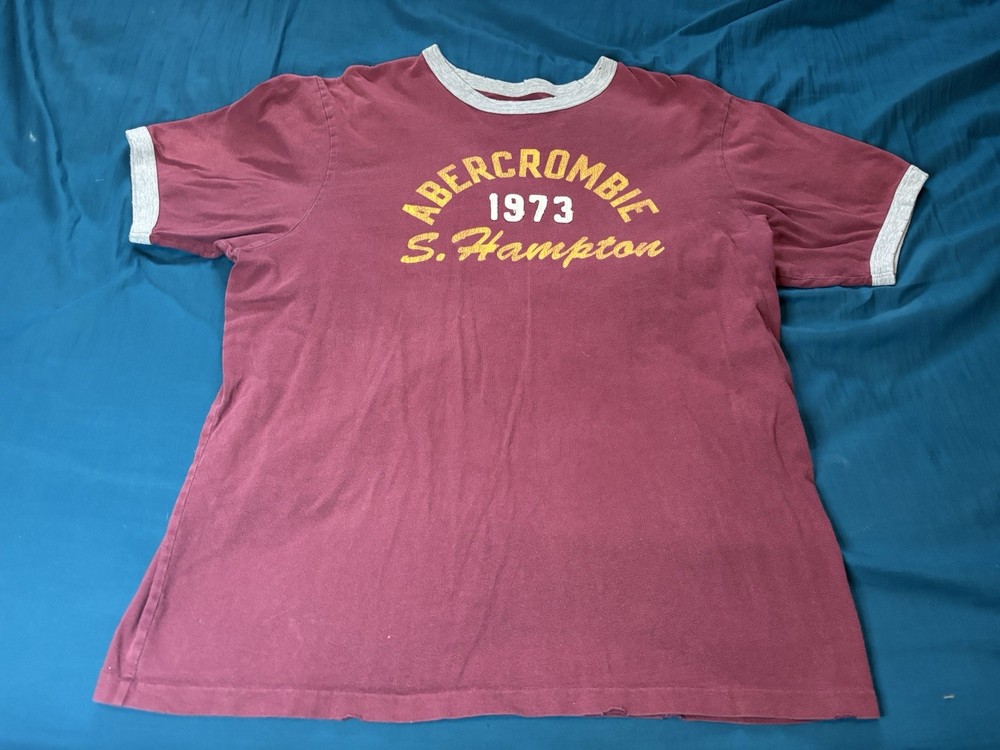 Abercrombie & Fitch Shirt Mens Medium Red Gray Ringer Vintage Y2K Preppy Hampton