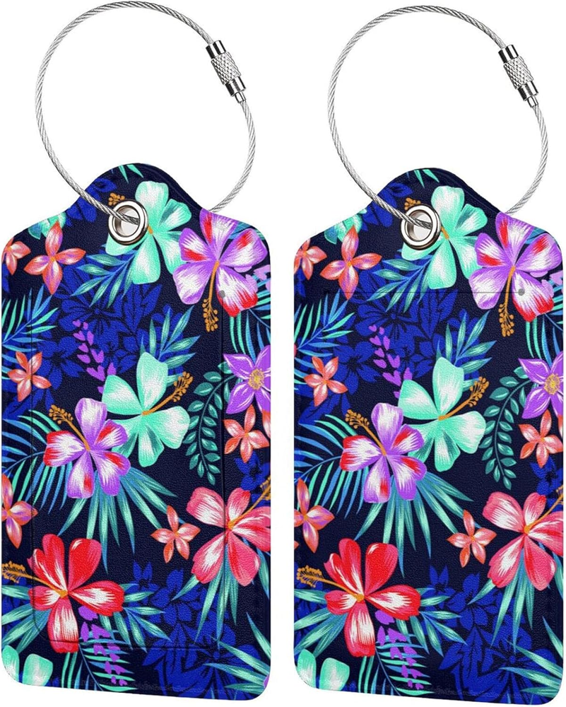 Set of 2 Luggage Tag for Suitcases Tie Dye PU Leather Luggage Tag with Full Back