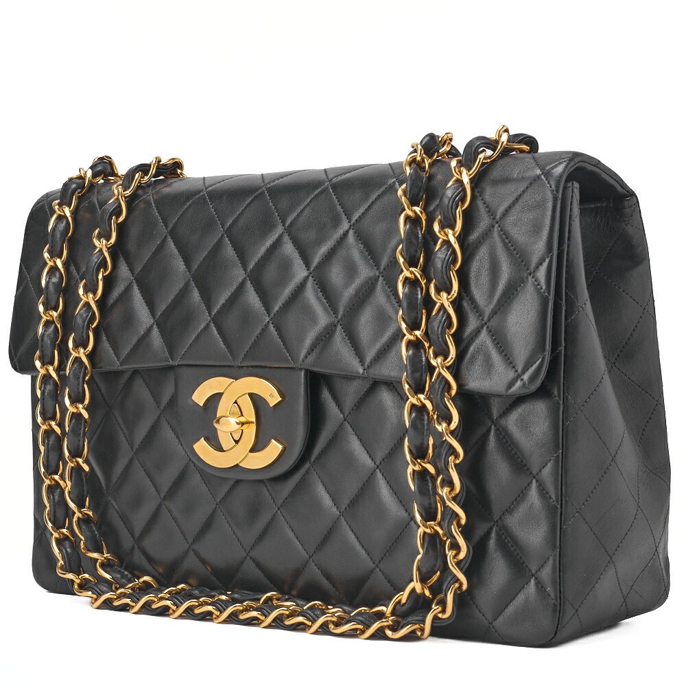 CHANEL Black Lambskin Matelasse Chain Shoulder Bag 34cm