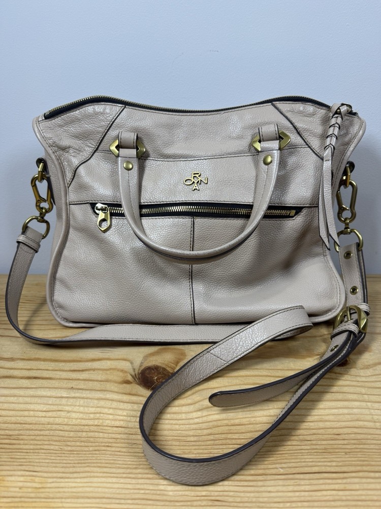 orYANY Crossbody, beige Leather Satchel Bag with Zip Pocket and Detachable Strap