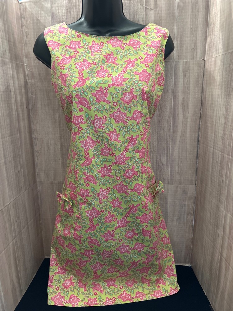 Lilly Pulitzer Beckler Sleeveless Pink Turtle Green w Bows Lined Shift Dress 10*