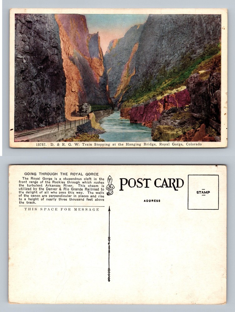 Royal Gorge, CO-Colorado, D&RG Train Hanging Bridge View c1910 Vintage Postcard