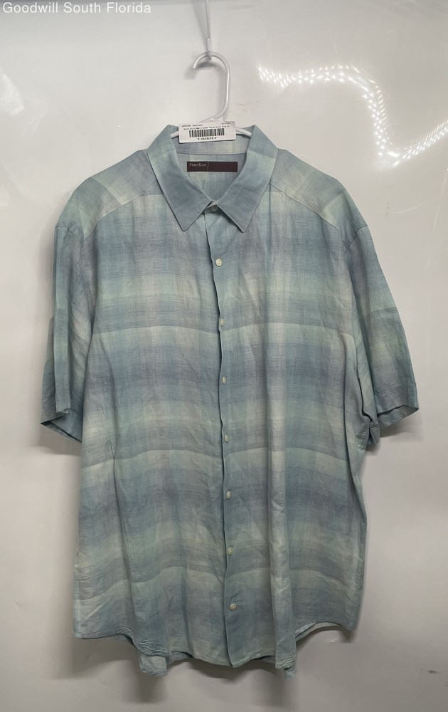 Perry Ellis Mens Green Plaid Short Sleeve Button-Up Shirt Size XL