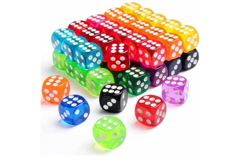 50 Pieces Colored Dice, 6 Sided Dice for Board Games, 14Mm Bulk Dice for Math