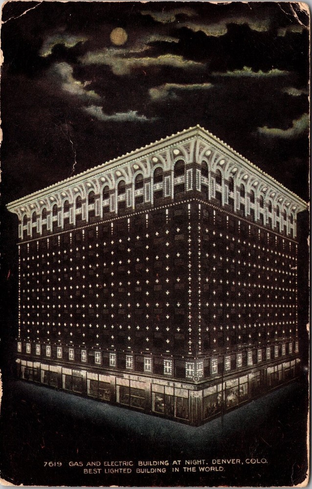 Denver CO-Colorado, Gas & Electric Building at Night, Vintage Postcard