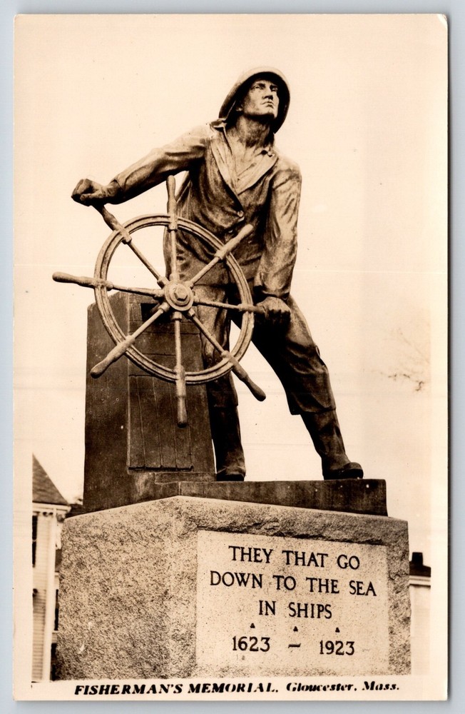 RPPC~Gloucester Massachusetts~Fishermans Memorial Statue~Real Photo Postcard