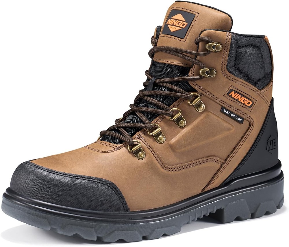 NINGO Mens Steel Toe Waterproof Work Boots Heavy-Duty Safety Boots Non-Slip