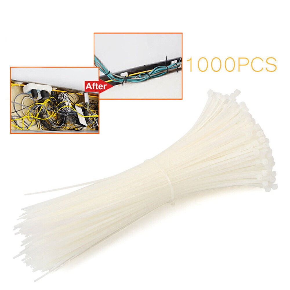 8 Inch White Nylon Cable Ties 1000PCS Bundling Straps for Wires