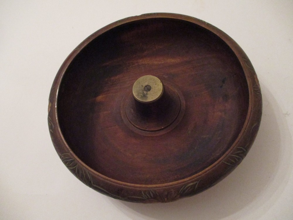 VTG Japan Hand Carved With Flowers Wood Rice Bowl Nut Bowl 8