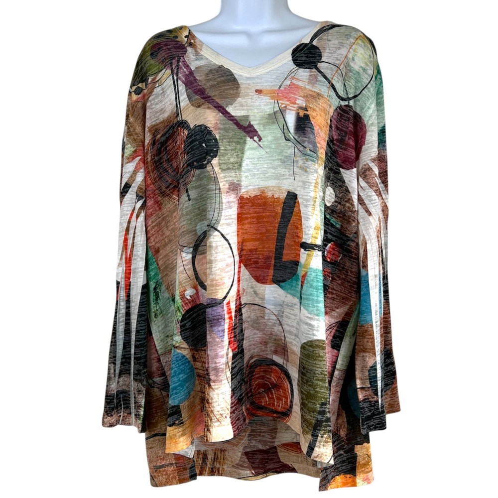 Jess & Jane Colorful Abstract Toscana Burnout Top Size 2X Artsy Lagenlook Flowy
