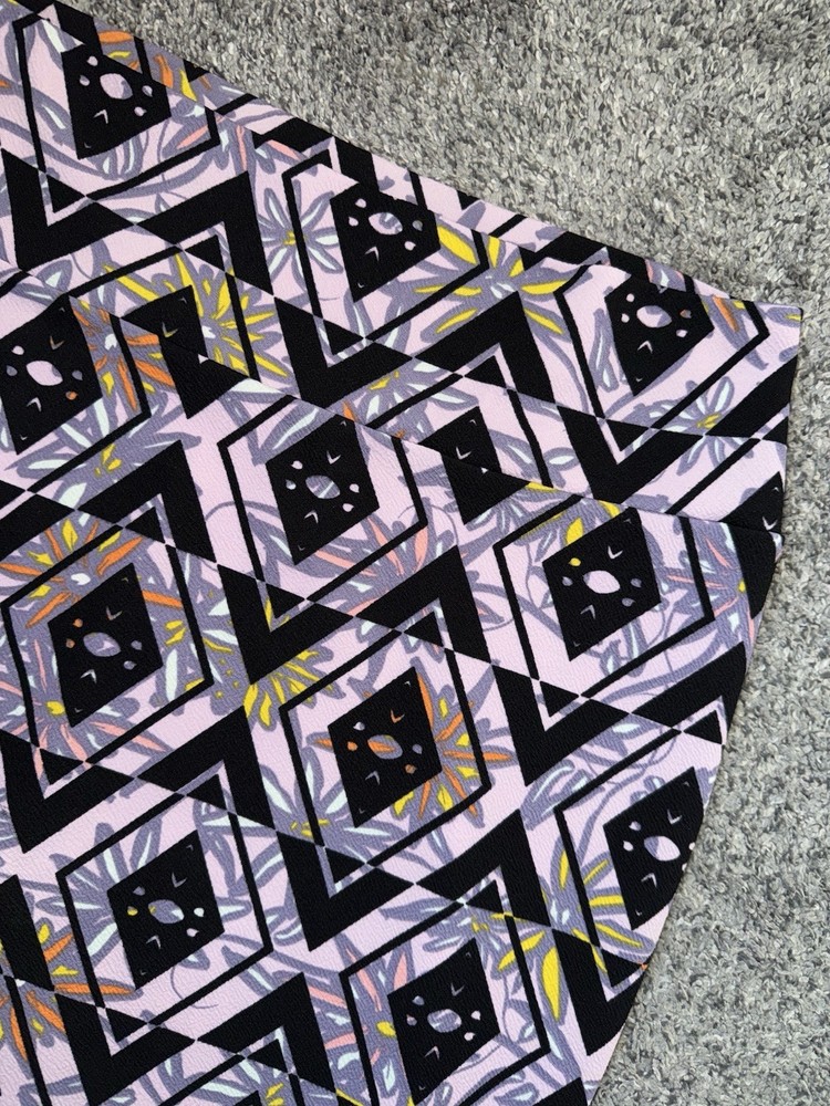 Lularoe Cassie Pencil Skirt L Pink Floral Geo Black Purple Retro Crepe Bold Fun