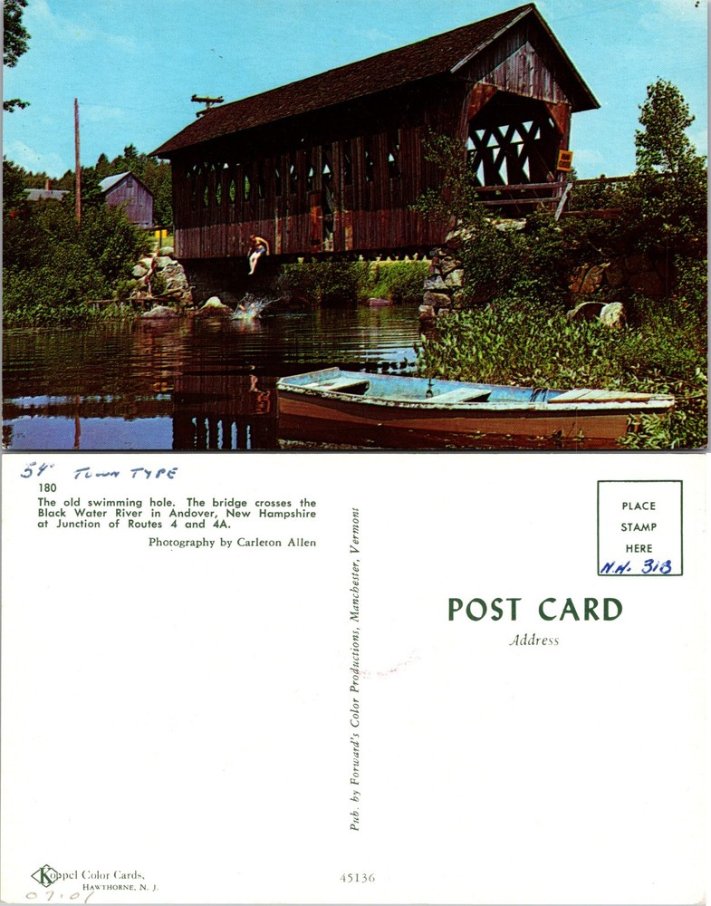 Covered Bridge Swimming Hole Andover New Hampshire Postcard