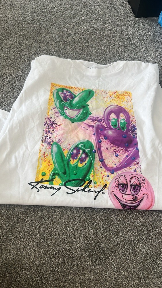 Kenny Scharf Men’s 2XL White Double-Sided Graphic Print Crew Neck T-Shirt