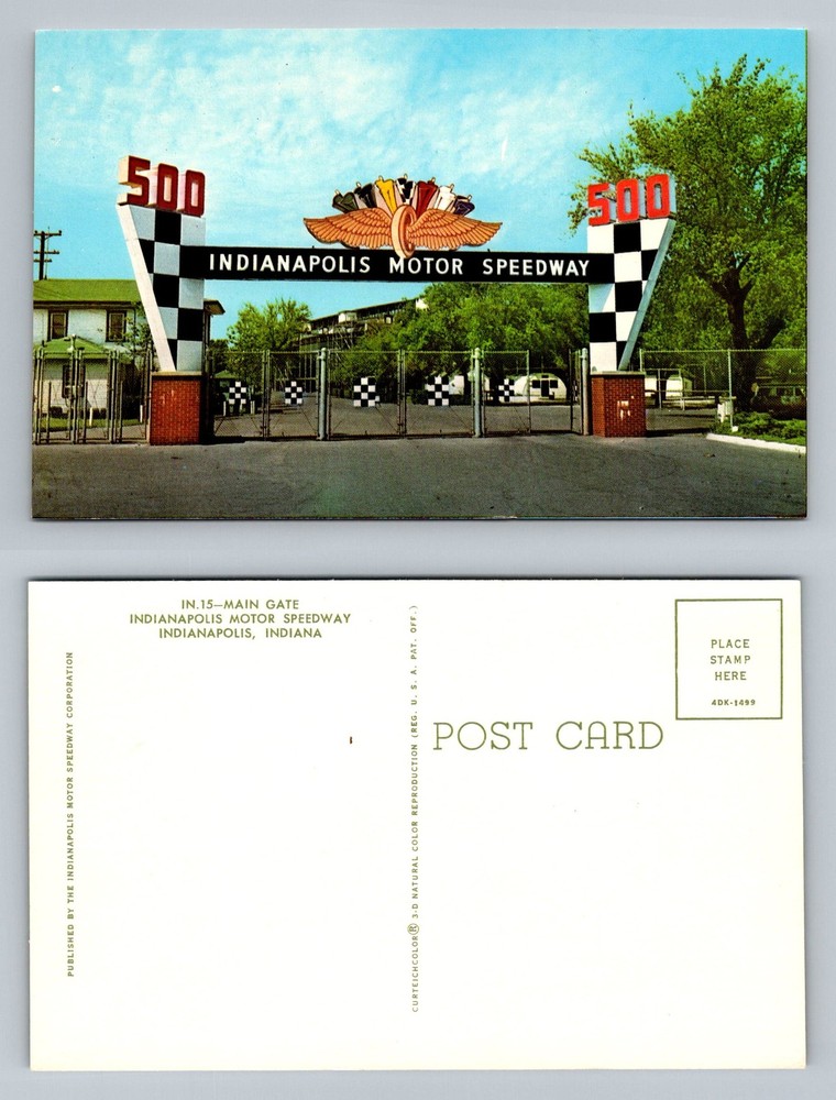 Indianapolis, IN-Indiana, Motor Speedway Main Gate 500 Entrance Vintage Postcard