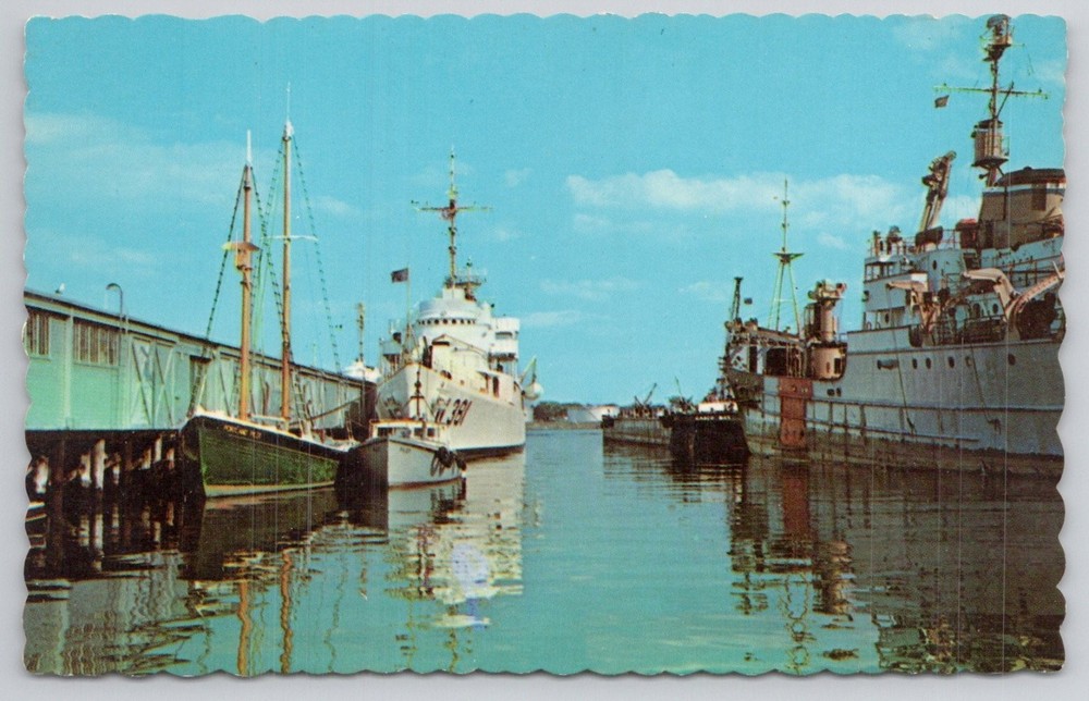 Vintage Portland Maine Harbor Boats at Wharf Dexter Press Postcard