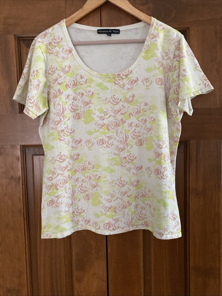 VTG Jones New York Silk Blend Short Sleeve Floral Blouse Top Women’s Size Large