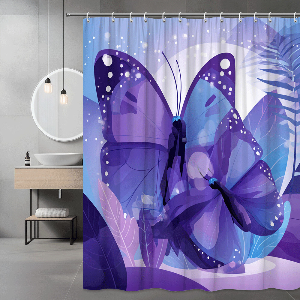 Purple Butterfly Shower Curtain Floral Graphic Print
