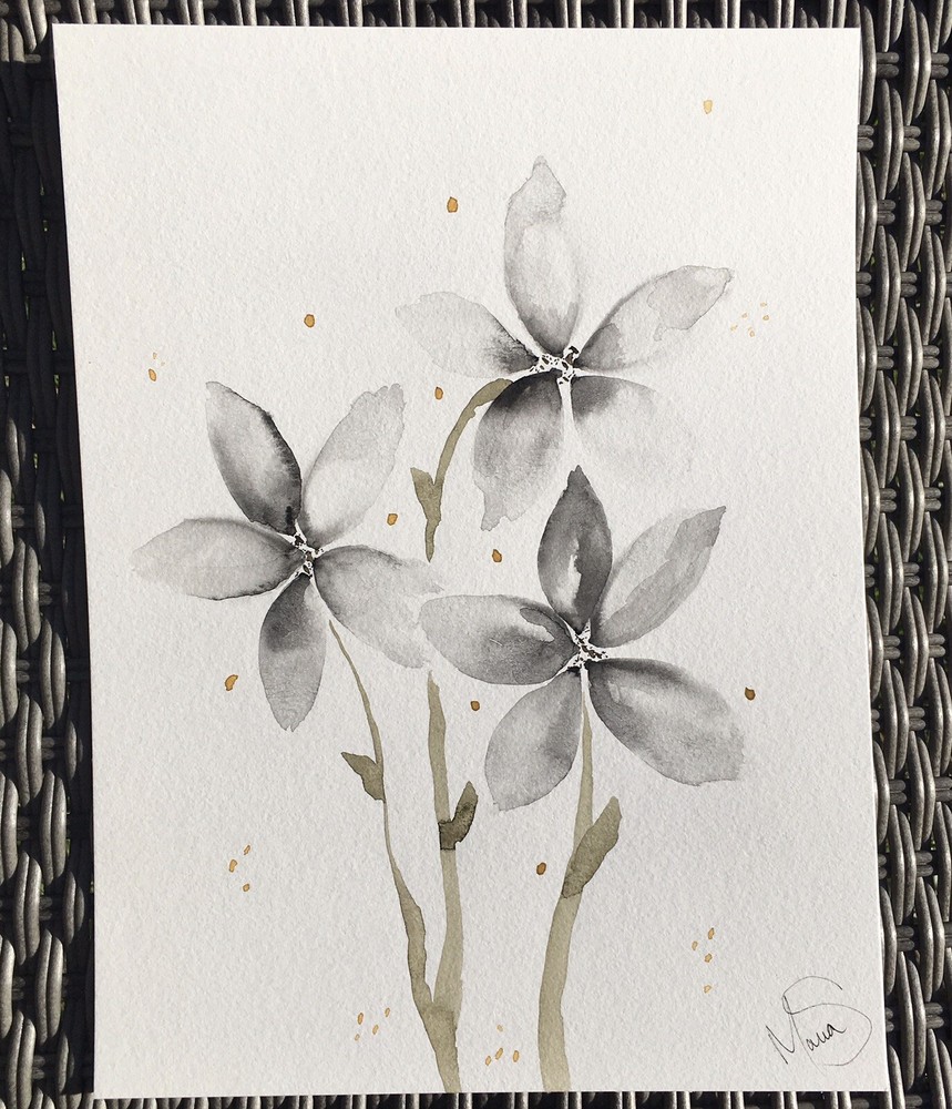 Maria Scalf Flower Floral Nature ORIGINAL PAINTING Watercolor 9x12 Expressionism