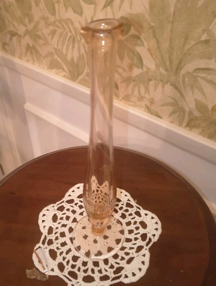 Vintage Pink Depression Art Glass Etched Swung Bud Vase 9 Inch