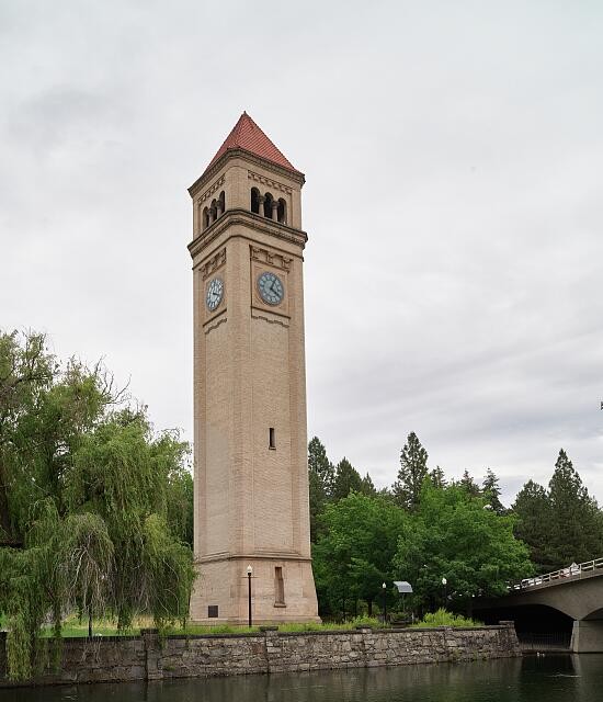 Photo:Spokane Washington Havermale Island Clock Tower 2010s Spokane River