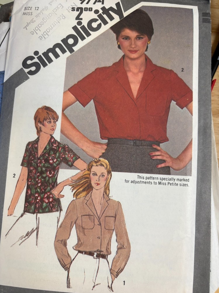 Simplicity 9774 Sewing Pattern:  Misses Blouses, 2 views, Size 12  UNCUT