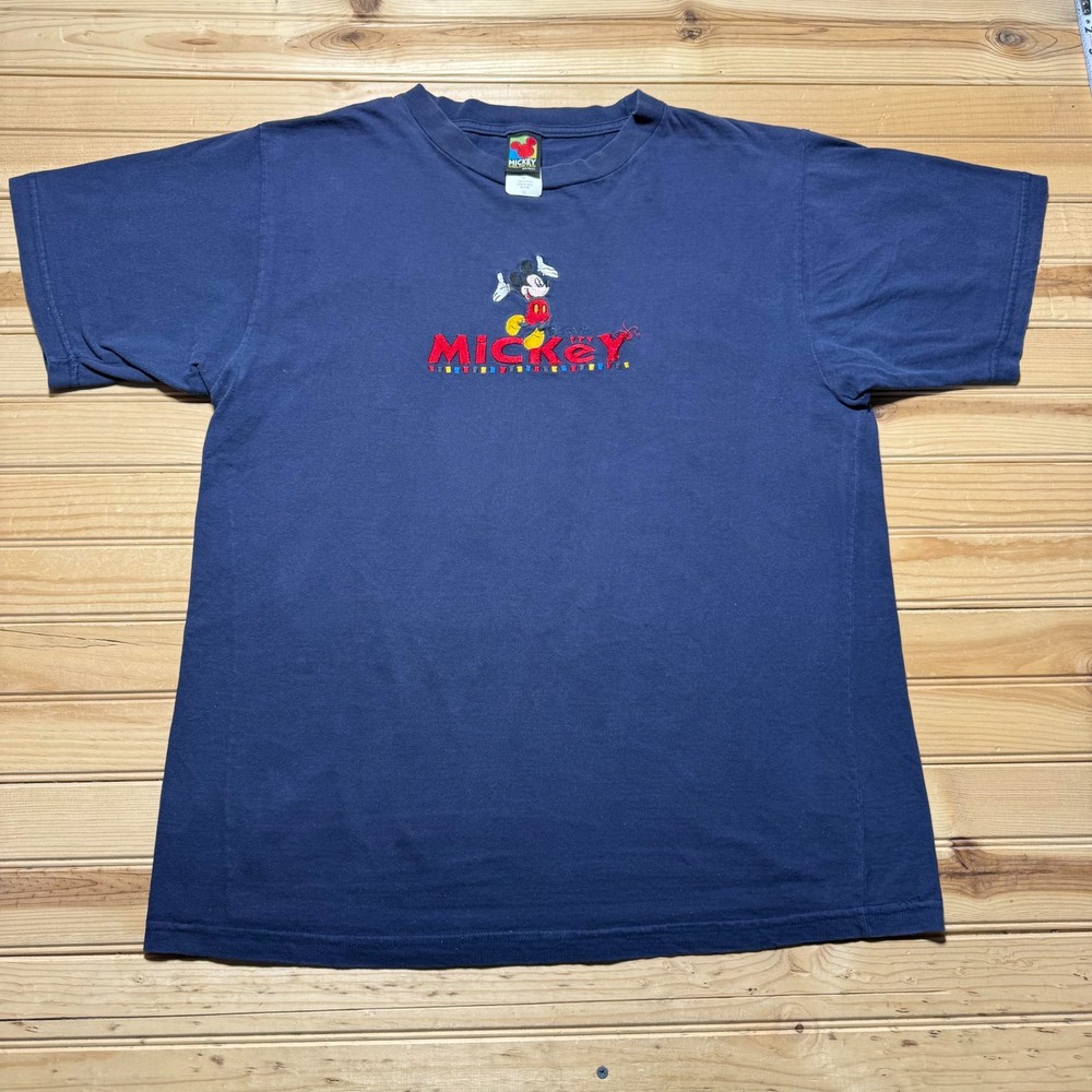 Vintage 90s Disney Mickey Mouse Embroidered Classic Cartoon Souvenir T-Shirt XL