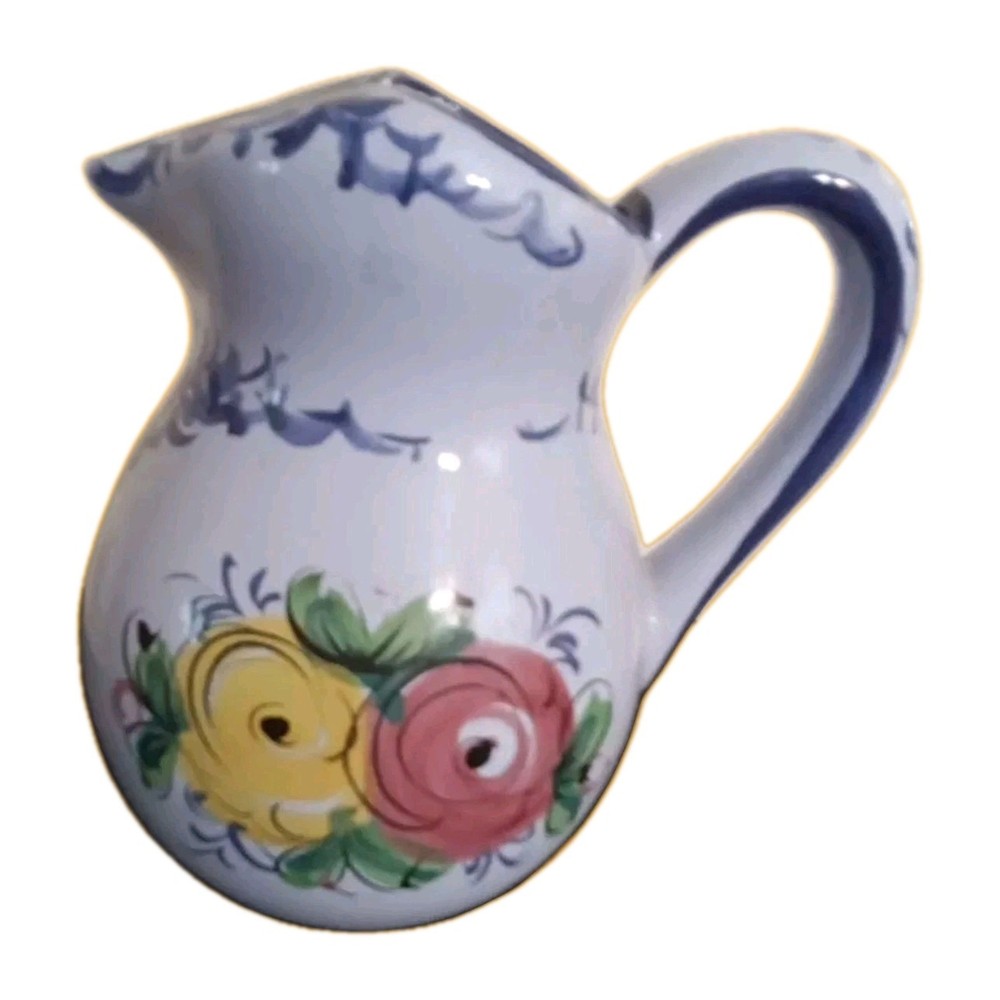 VINTAGE PORTUGUESE POTTERY, BLUE FLORAL Vestal Alcobaca Pitcher