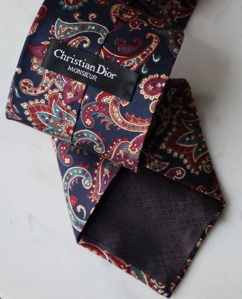 Christian Dior Monsieur 100% Silk Blue Paisley Tie Vintage DIOR Men’s Necktie