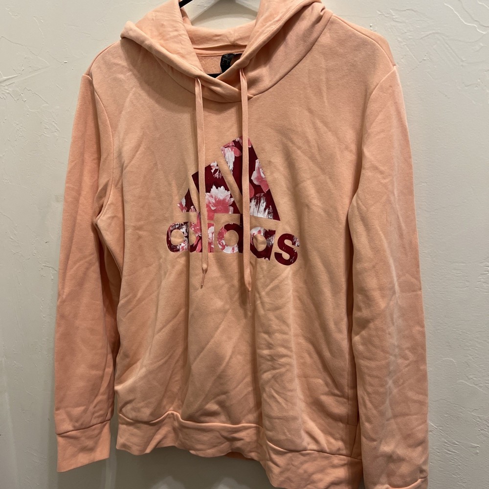 Adidas Peach Floral Logo Hoodie Size Medium