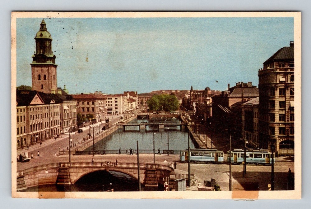 Sweden- Gothenburg Gota River & City View Souvenir Old PC Vintage c1949 Postcard