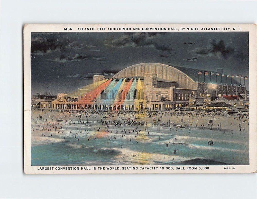 Postcard Auditorium & Convention hall at Night Atlantic City New Jersey USA
