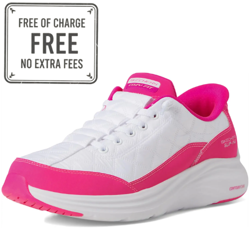 SKECHERS WOMEN'S Contour Foam - Cozy Fit Hands Free Slip-Ins White Hot Pink