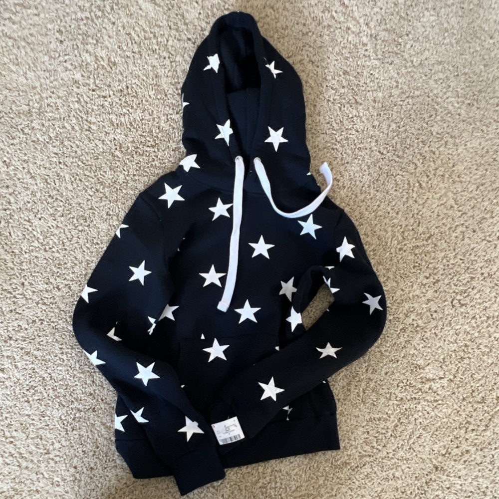 Reflex Juniors Navy Star Print Pullover Hoodie Crew Neck Long Sleeve Size S
