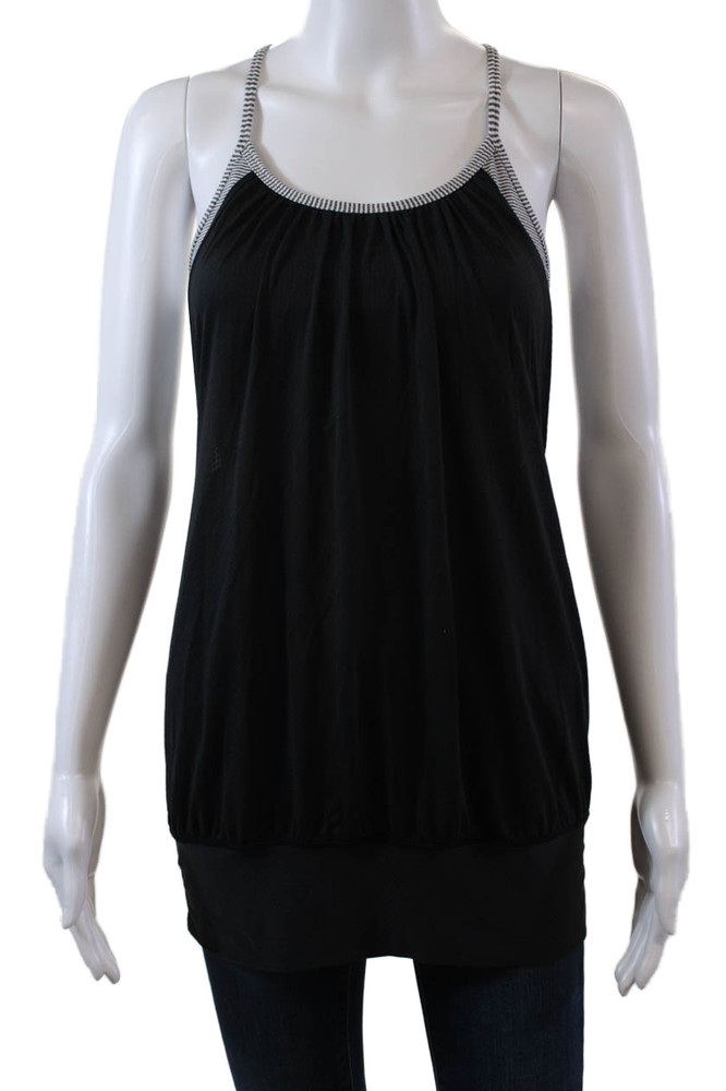 Lululemon Womens Scoop Neck Striped Knit Layered Tank Top Black White Size 4Free Shipping in US $100+ Orders | $6.95 Orders Below