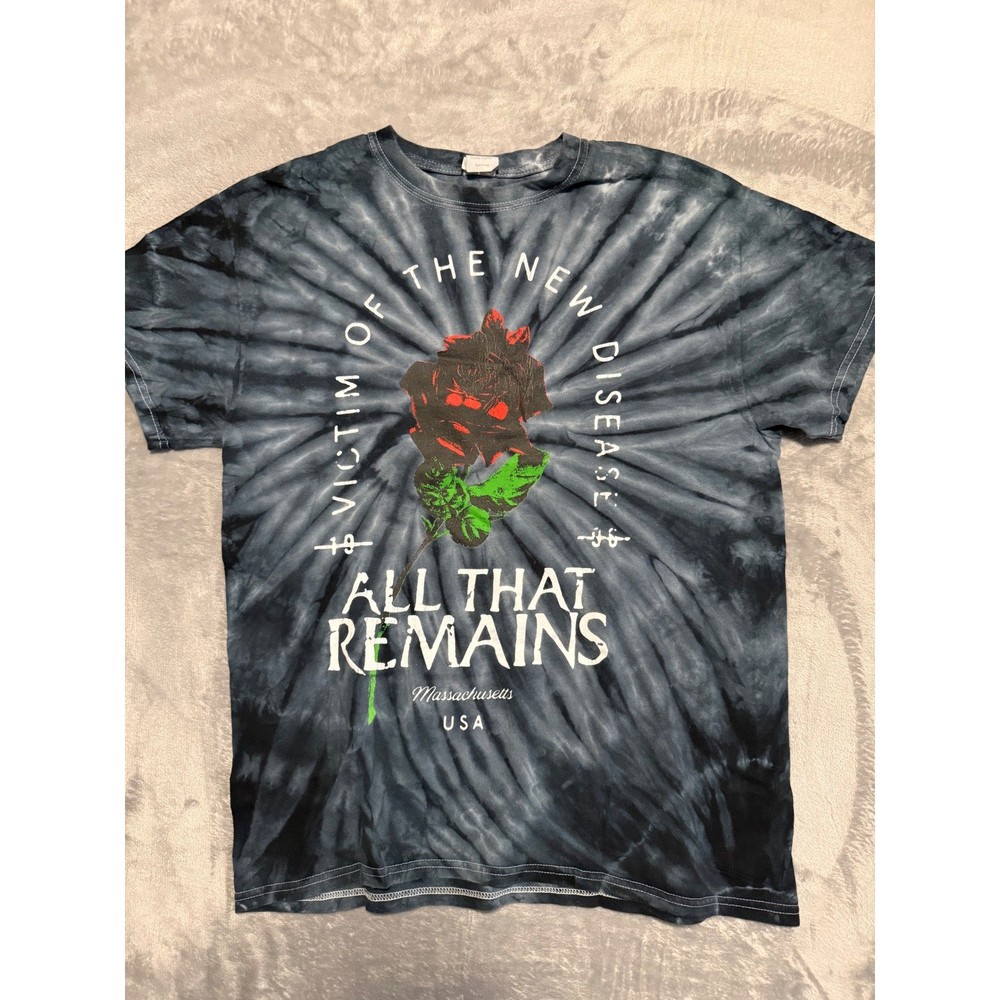 Gildan All That Remains T-Shirt Mens Medium Grey Tie Dye Band Graphic Rose